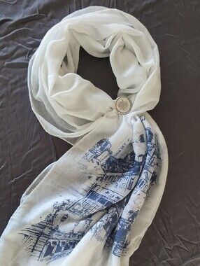Paris Sketch Scarf in Blue and Cream